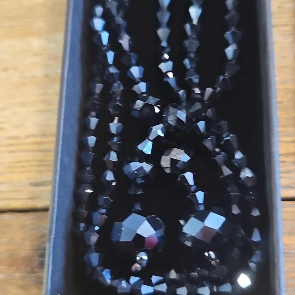 60's Navy Glass Long Necklace Tassel Acrylic Beads Vintage